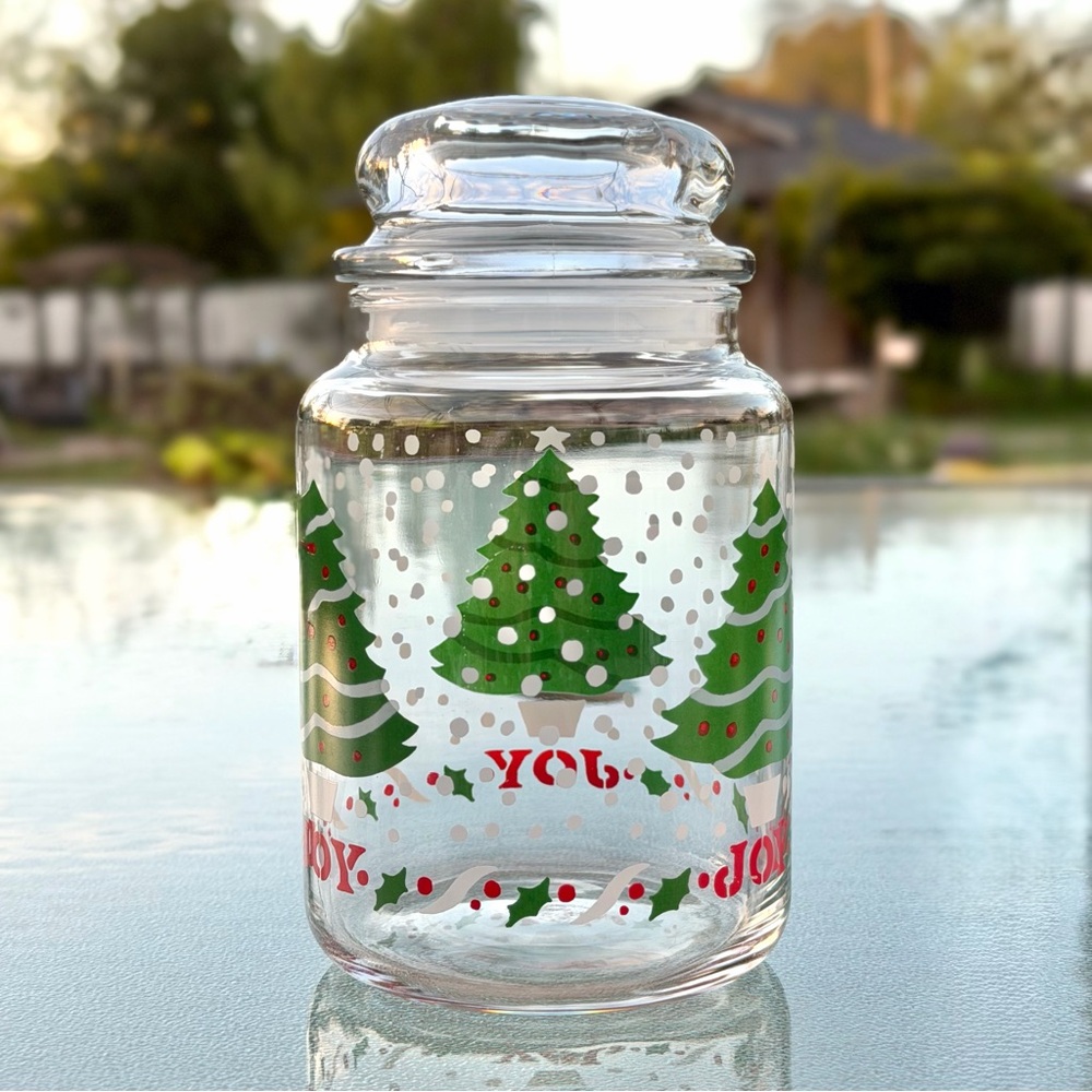 Christmas Tree Joy Retro Glass Apothecary Jar with Knob Lid - Picture 2 of 8